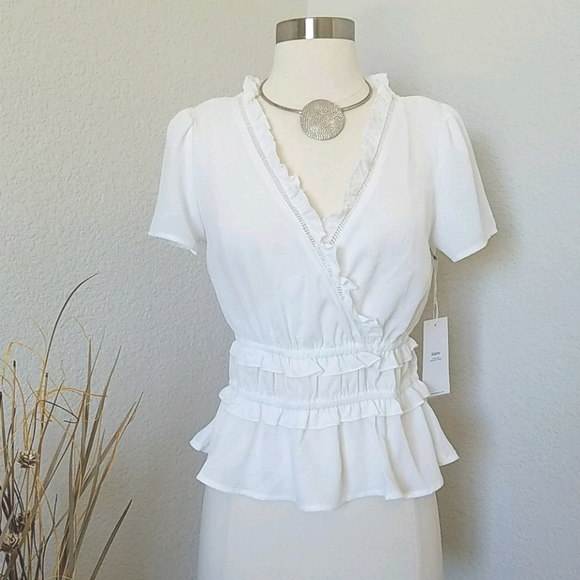 Ruffle Wrap Top Small White NWT - Picture 2 of 10